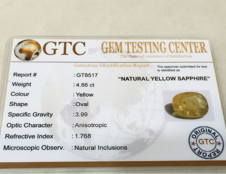 4.86 ct/5.50 ratti Natural Certified Ceylon Pukhraj/Yellow Sapphire